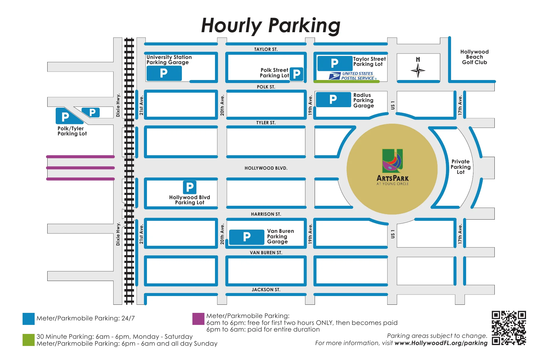 City of Hollywood downtown hourly parking map