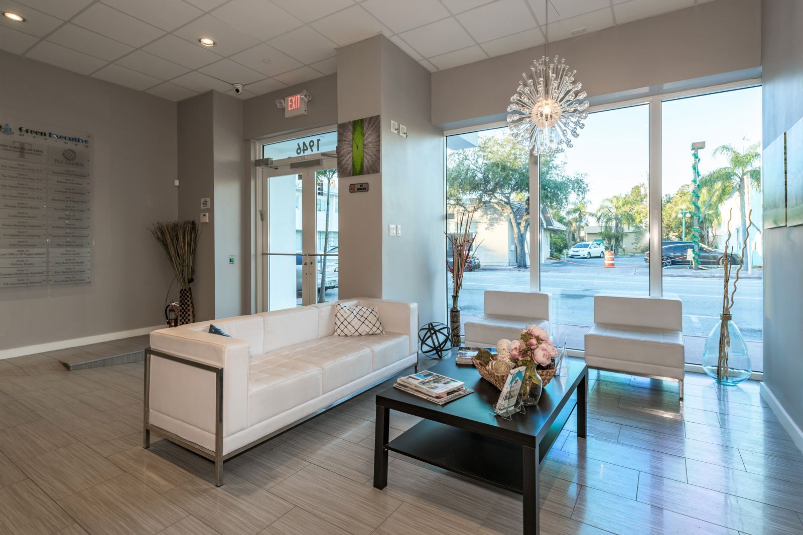 Shared lobby and reception at Green Executive Offices in Hollywood, FL